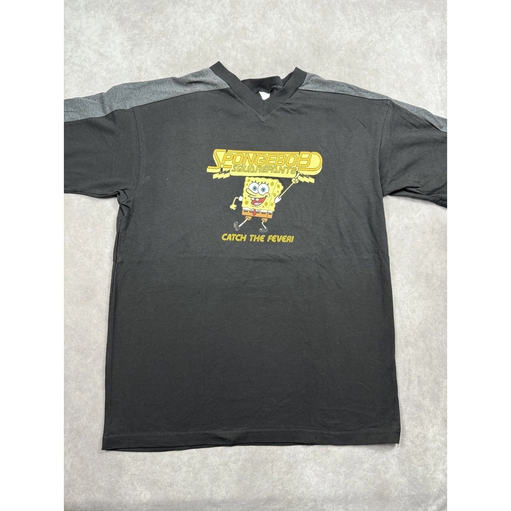 SpongeBob SquarePants Shirt Mens XL Black Catch The Fever‎ Cartoon Giant Tee TV